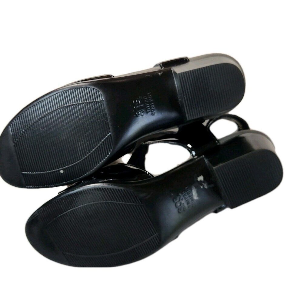 SAS Sunburst Black Patent Leather Sandals Sz 7 Comfort Tripad Heel Strap Floral - Picture 10 of 10